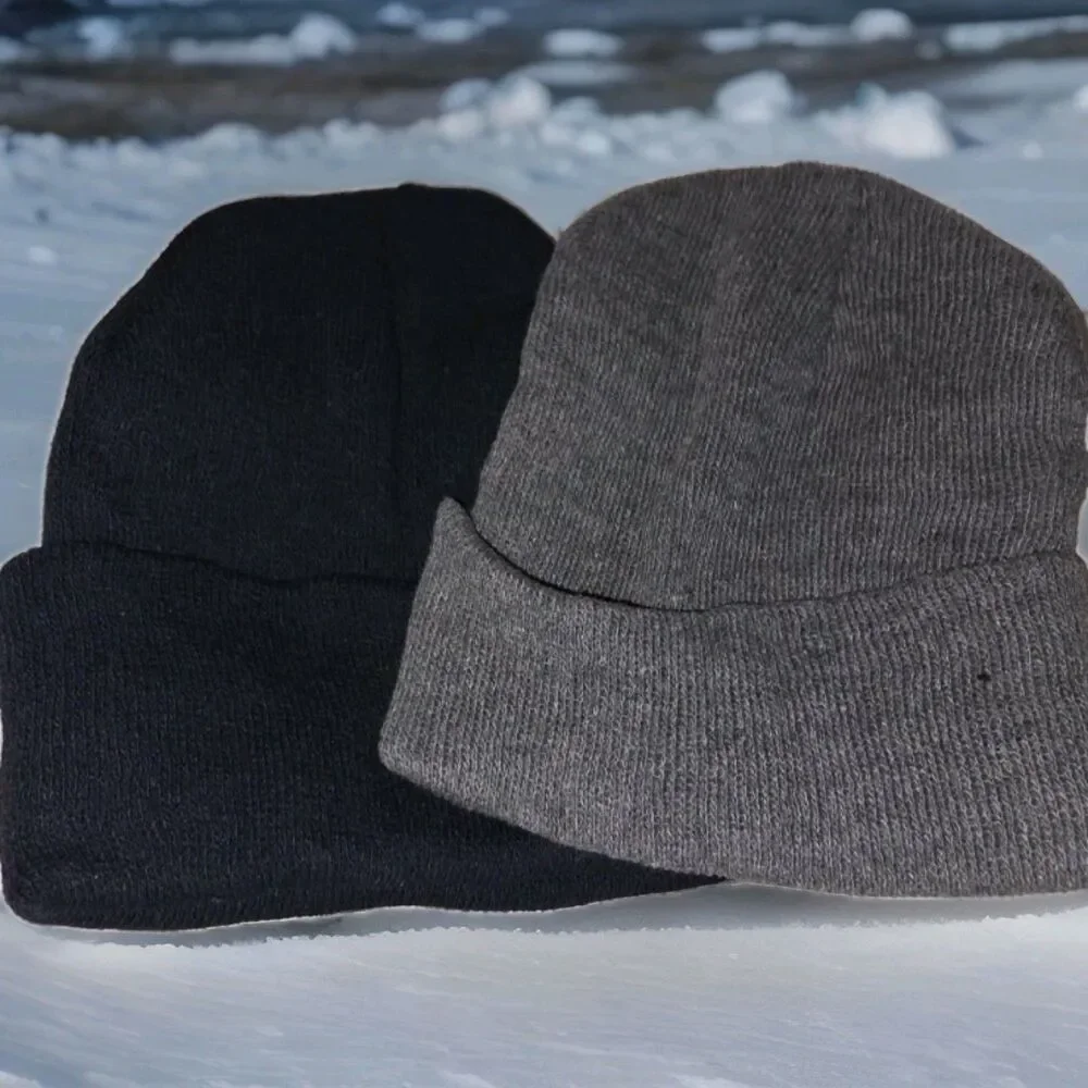 2 Pack Boys Knit Hat New Without Tags One Size  Winter Warm Grey Navy